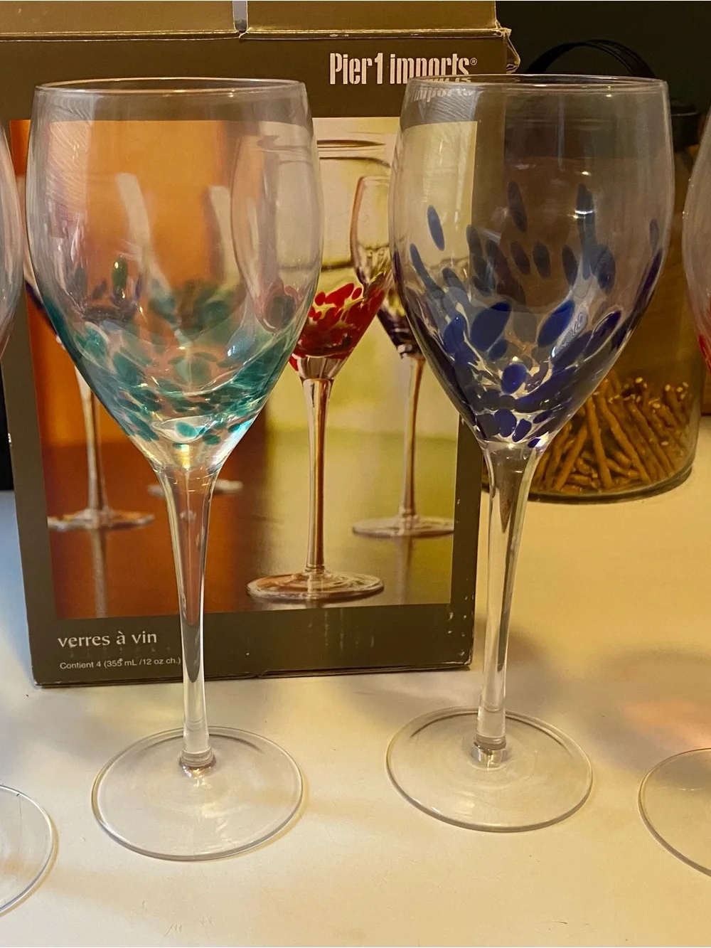 Pier 1 Imports - Multicolor Dot Accent Wine Glasses - Red, Blue, Teal, Purple